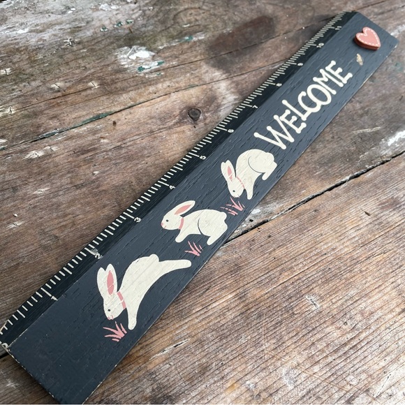 Office | Vintage Wooden Ruler Bunny Rabbits Spring Decor Hand Painted ...